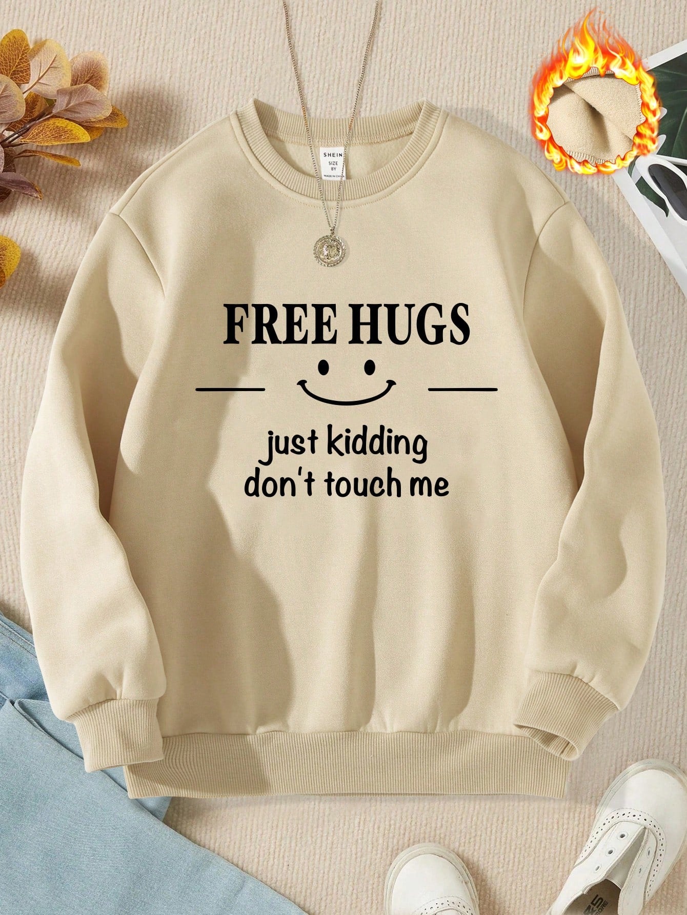 Tween Girl 1 Piece Of Fashionable Casual Letter Printed Fleece Round Neck Sweatshirt