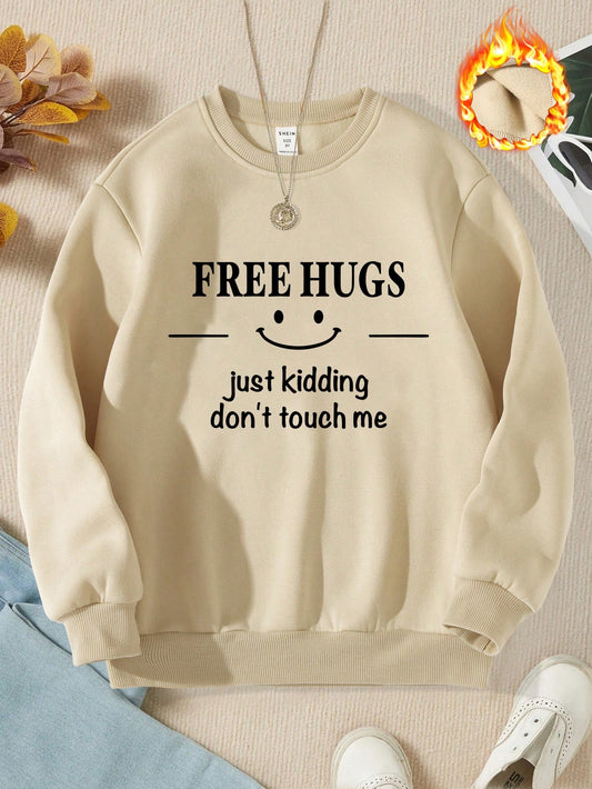 1pc Fashionable Casual Round Neck Fleece Sweatshirt For Tween Girls With Letter Print