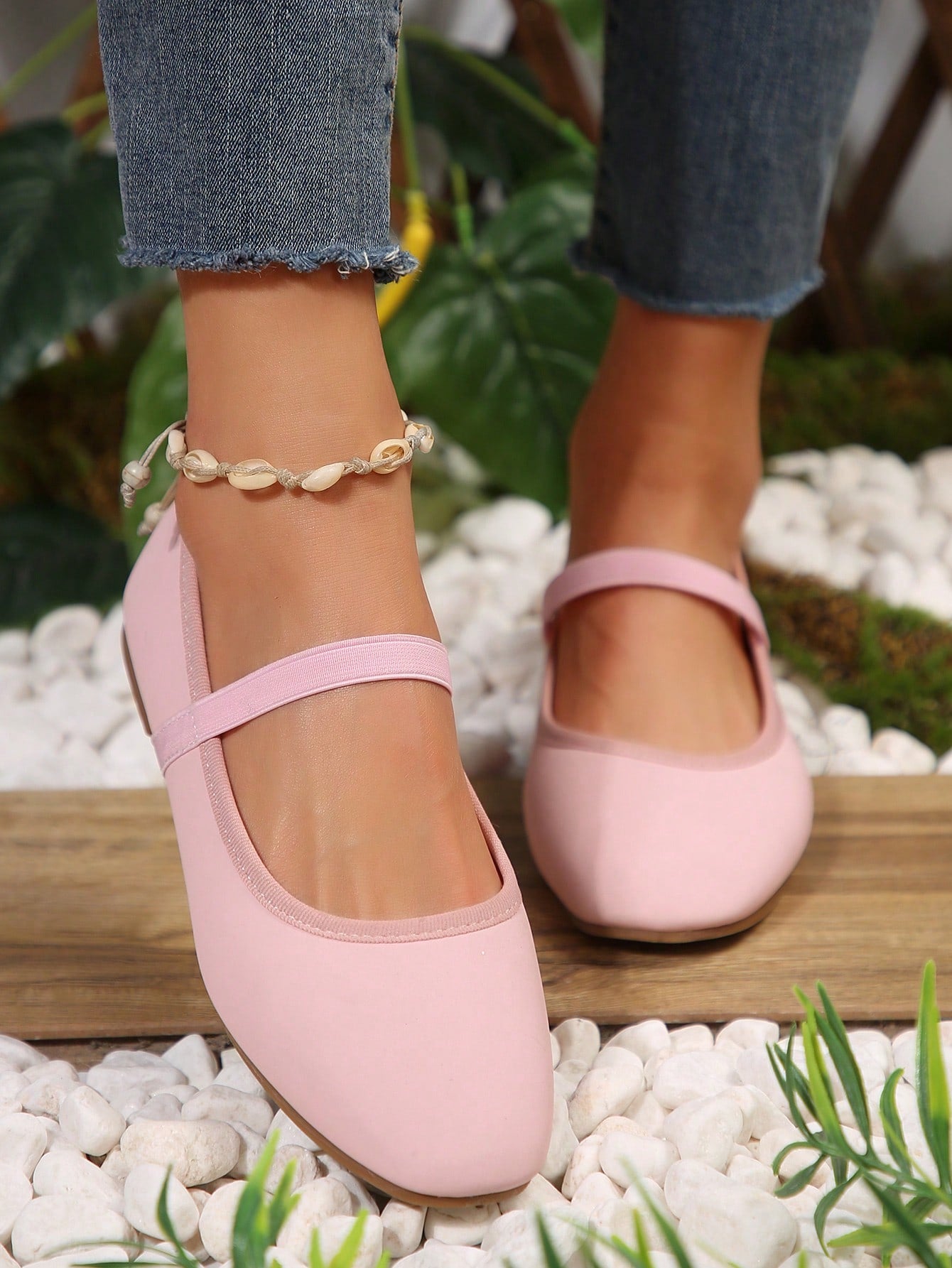 Women's Flat Square Toe Slip-On Elastic Pink Suede Shoes For All Seasons