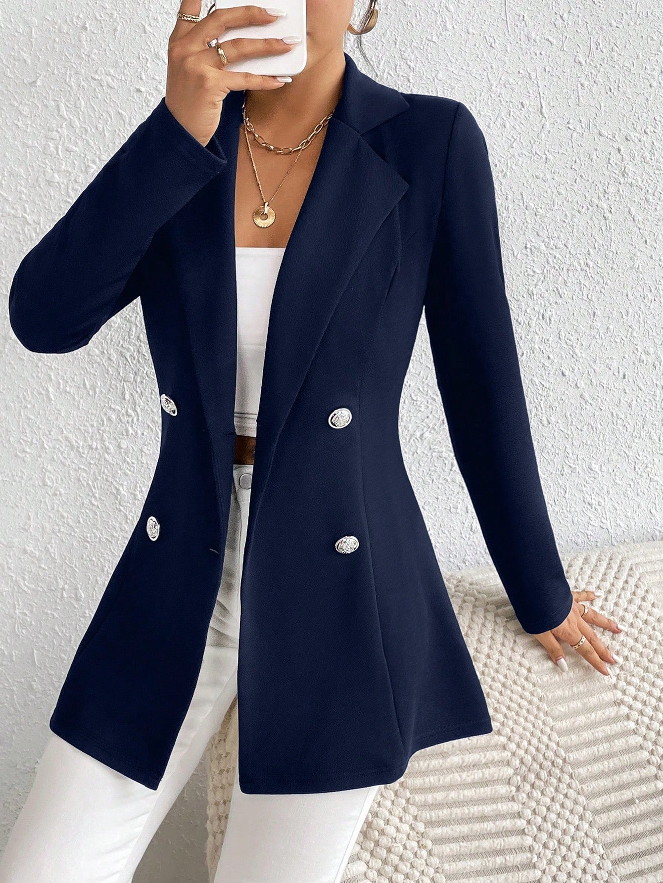 Frenchy Women's Slim Fit Long Sleeve Blazer With Lapel Collar