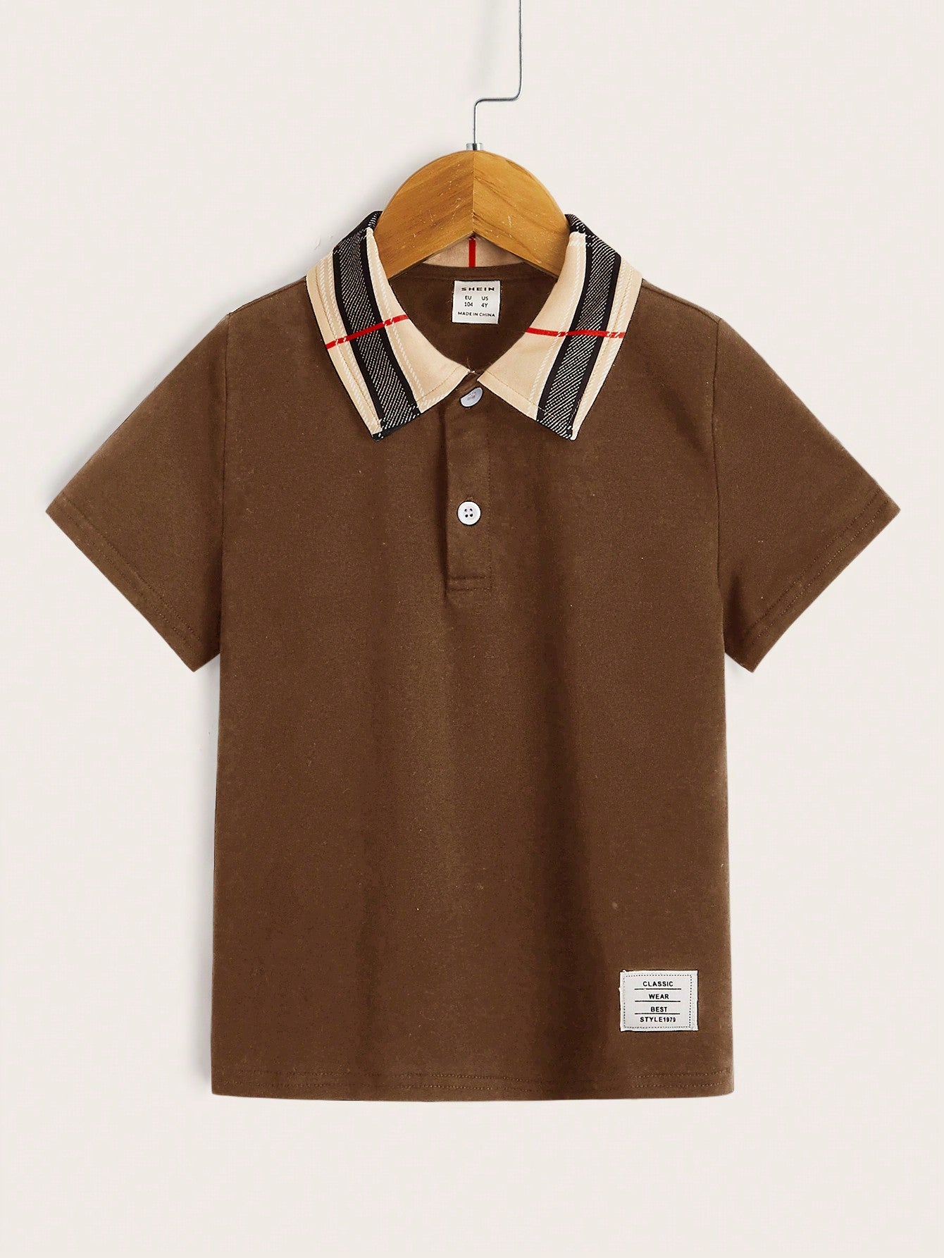 Young Boy Contrast Striped Collar Polo Shirt