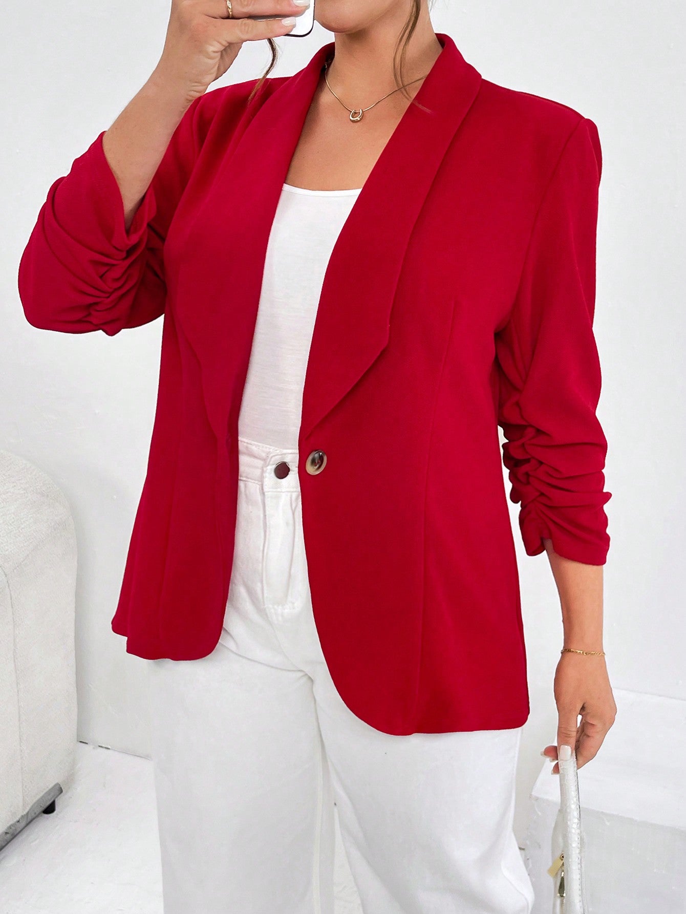 Plus Size Solid Color Shawl Collar Blazer Coat