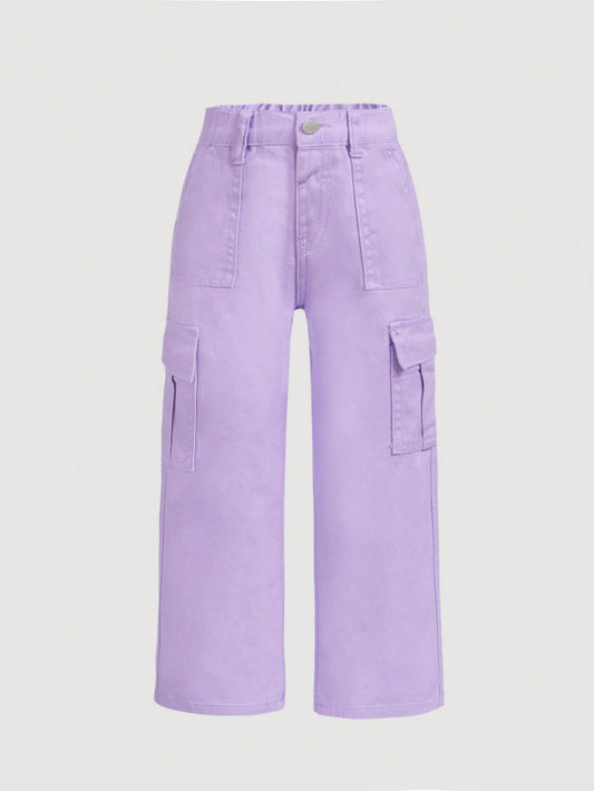 Young Girl New Purple Y2K Style Workwear Pocket Jeans