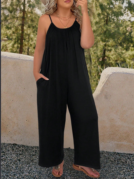 Plus Solid Slant Pocket Cami Jumpsuit