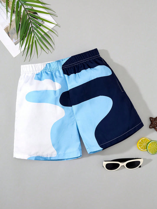 Tween Boys' Casual Color Block Wide-Legged Short Swimming Trunks