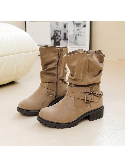 Women's Wide Width Combat Boots - Extra Wide Width Low Heel Side Zipper Slouchy Ankle Boots Short Booties.