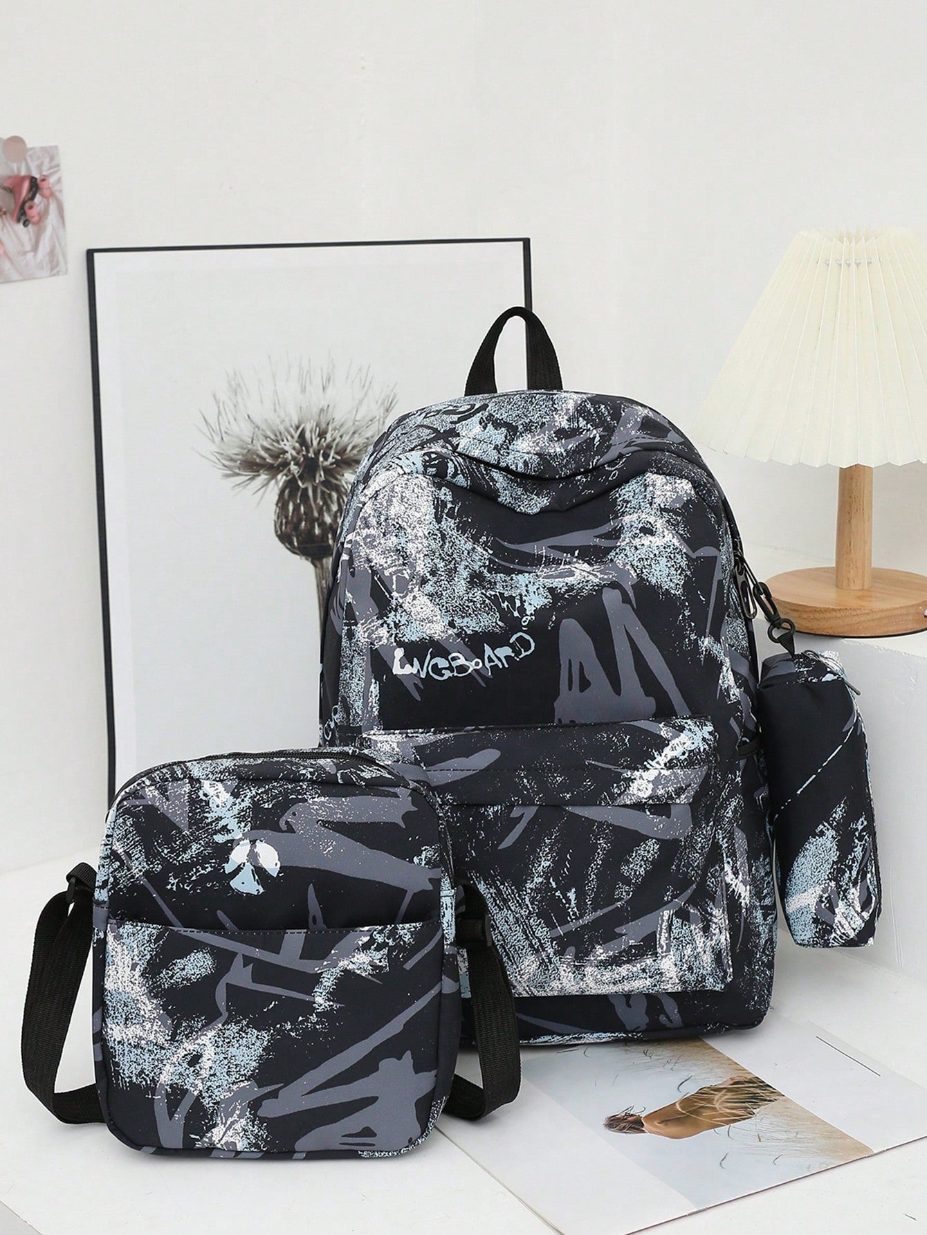 Three Pieces Set Backpack With Lunch Box & Pencil Case, Dirt Resistant Ultra Lightweight Large Capacity Backpack For Teen Boys, Trendy Backpack Set,Travel Junior High School Campus Backpack