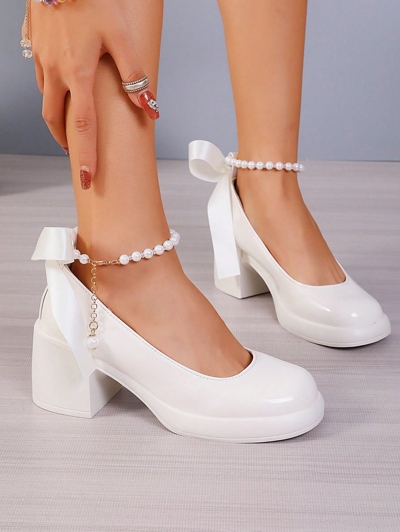 European Style High Heel Mary Jane Shoes Women 2024 New White Wedding Shoes French Style Thick Bottom Platform Cakes Shoes Chunky Pumps Shoes