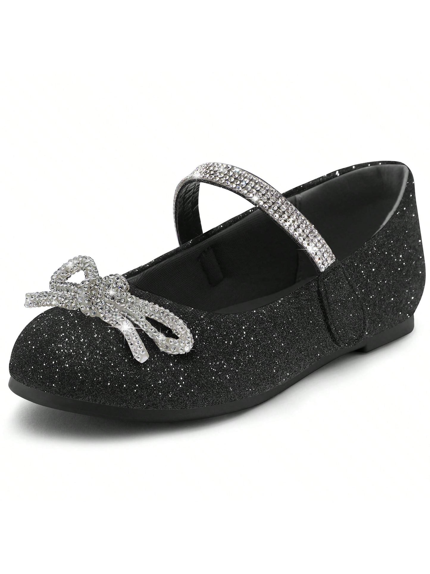 K KomForme Girl's Bow Mary Jane Dress Shoes Ballet Princess Flats With Rhinestone Strap For Party Wedding School