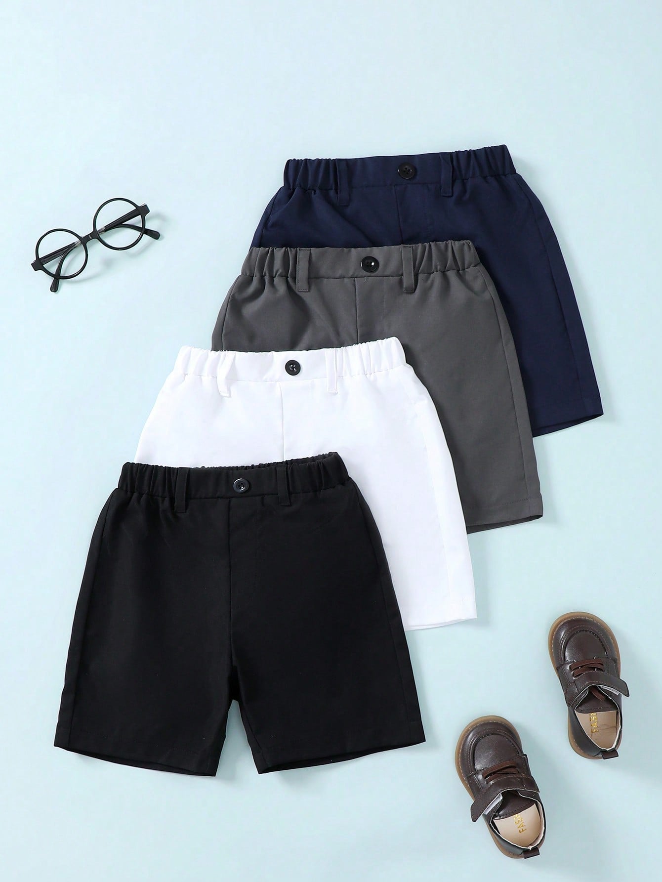 Young Boy 4pcs/Set Casual Gentleman Style Buttoned Shorts With Cool Texture, Variety Of Colors