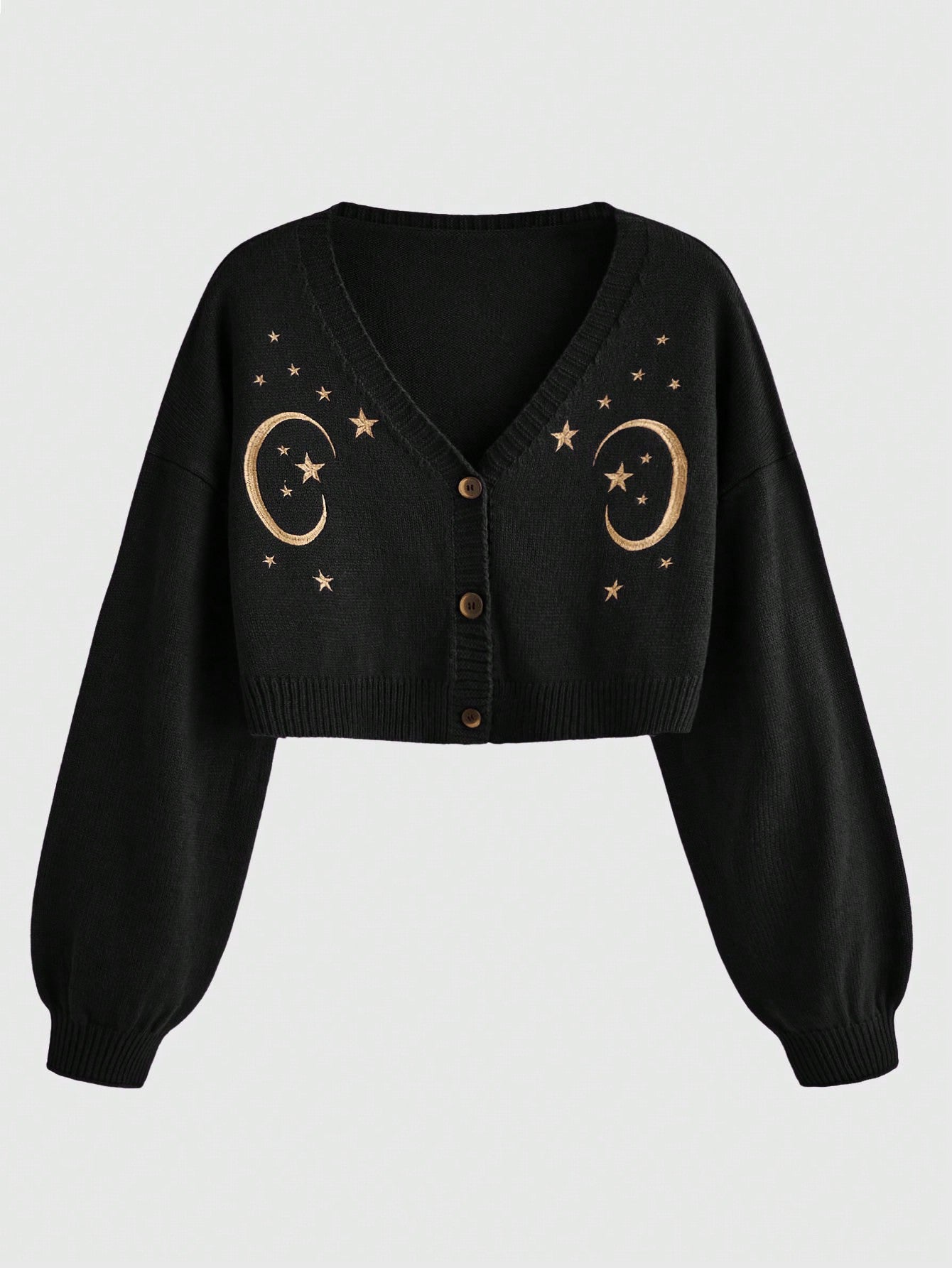 Plus Size Moon & Star Embroidery Cardigan With Drop Shoulder