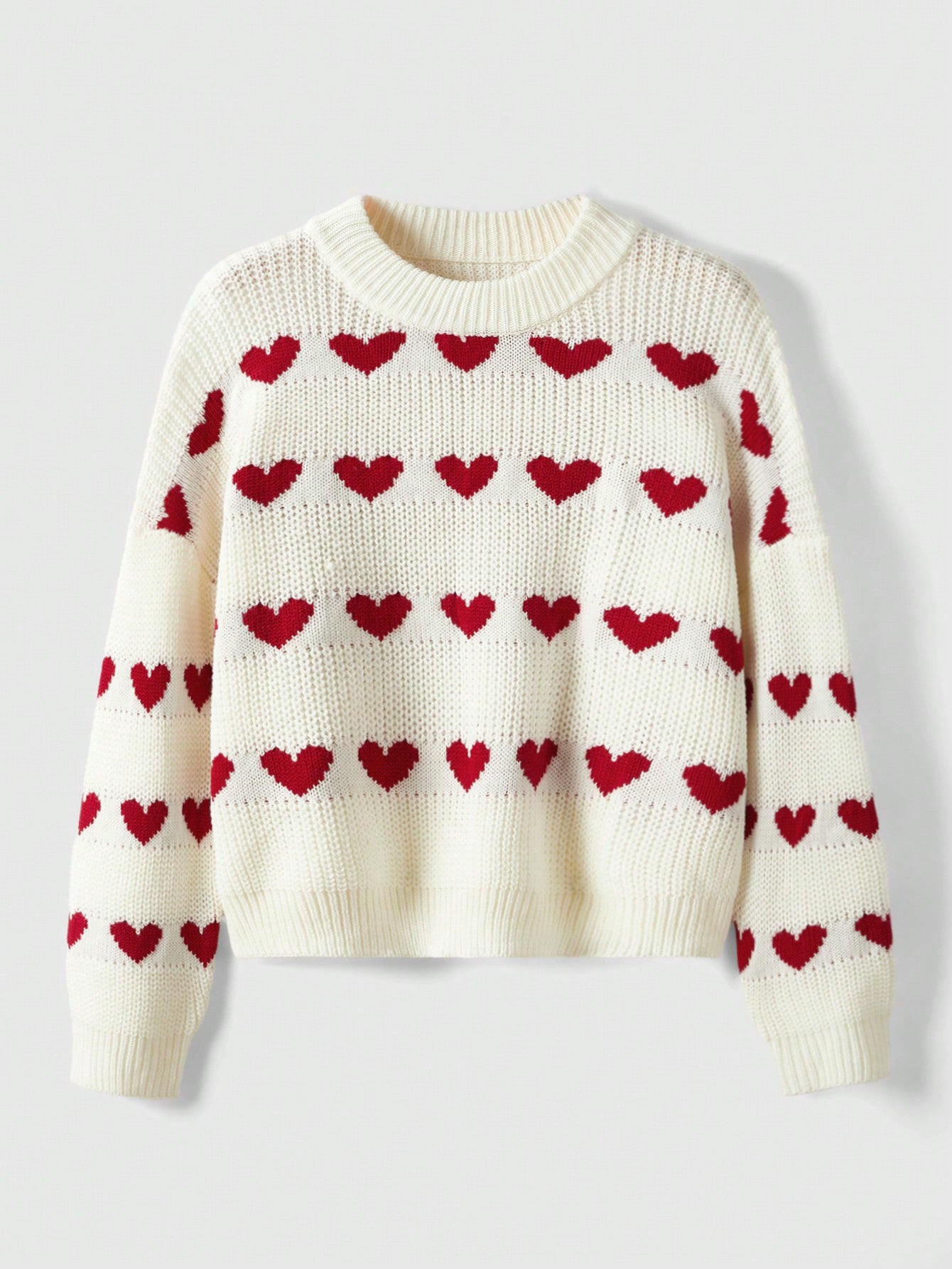 Plus Size Heart Pattern Long Sleeve Sweater