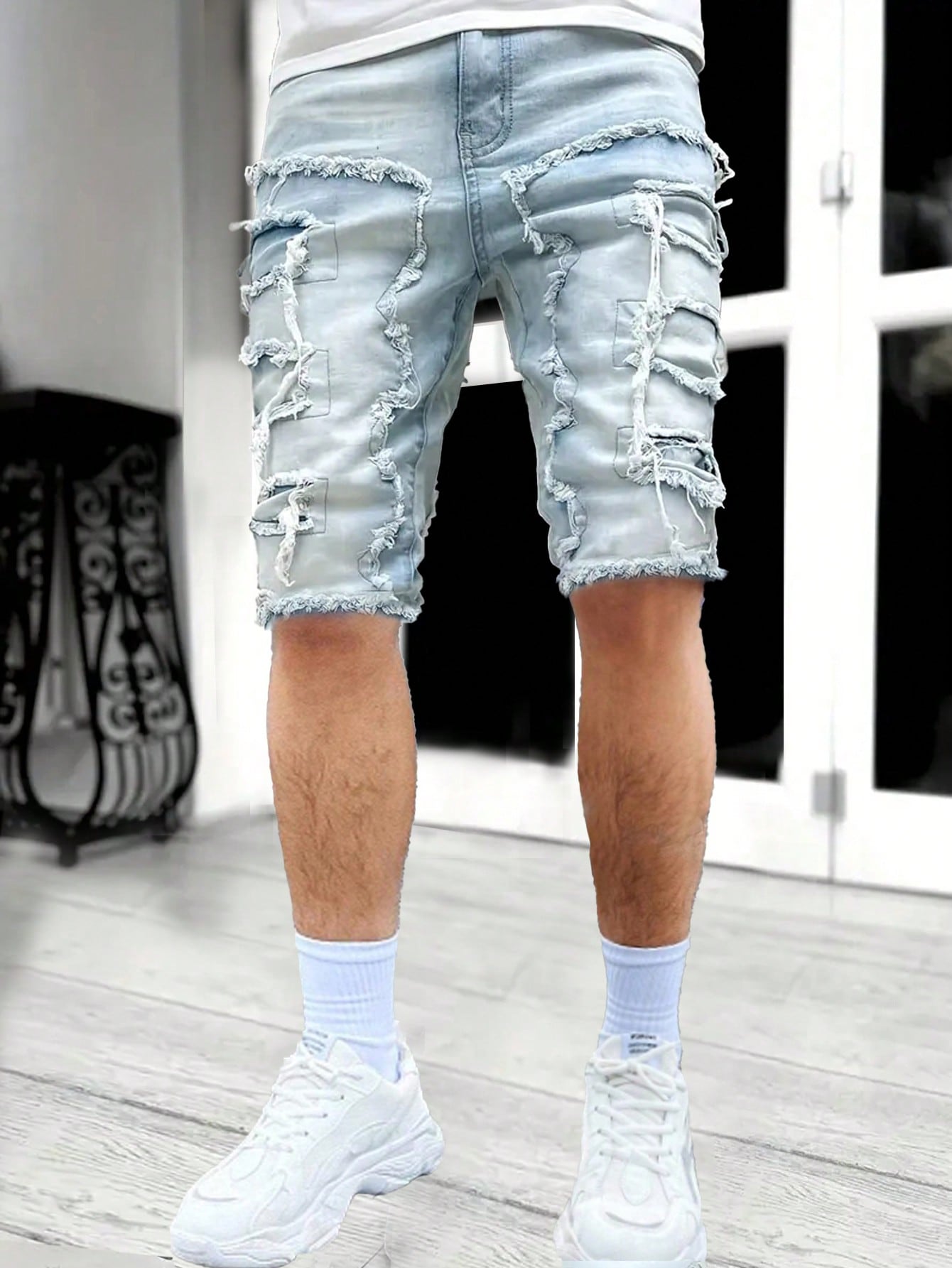 Tween Boys' Fashionable Creative Fringed Denim Shorts