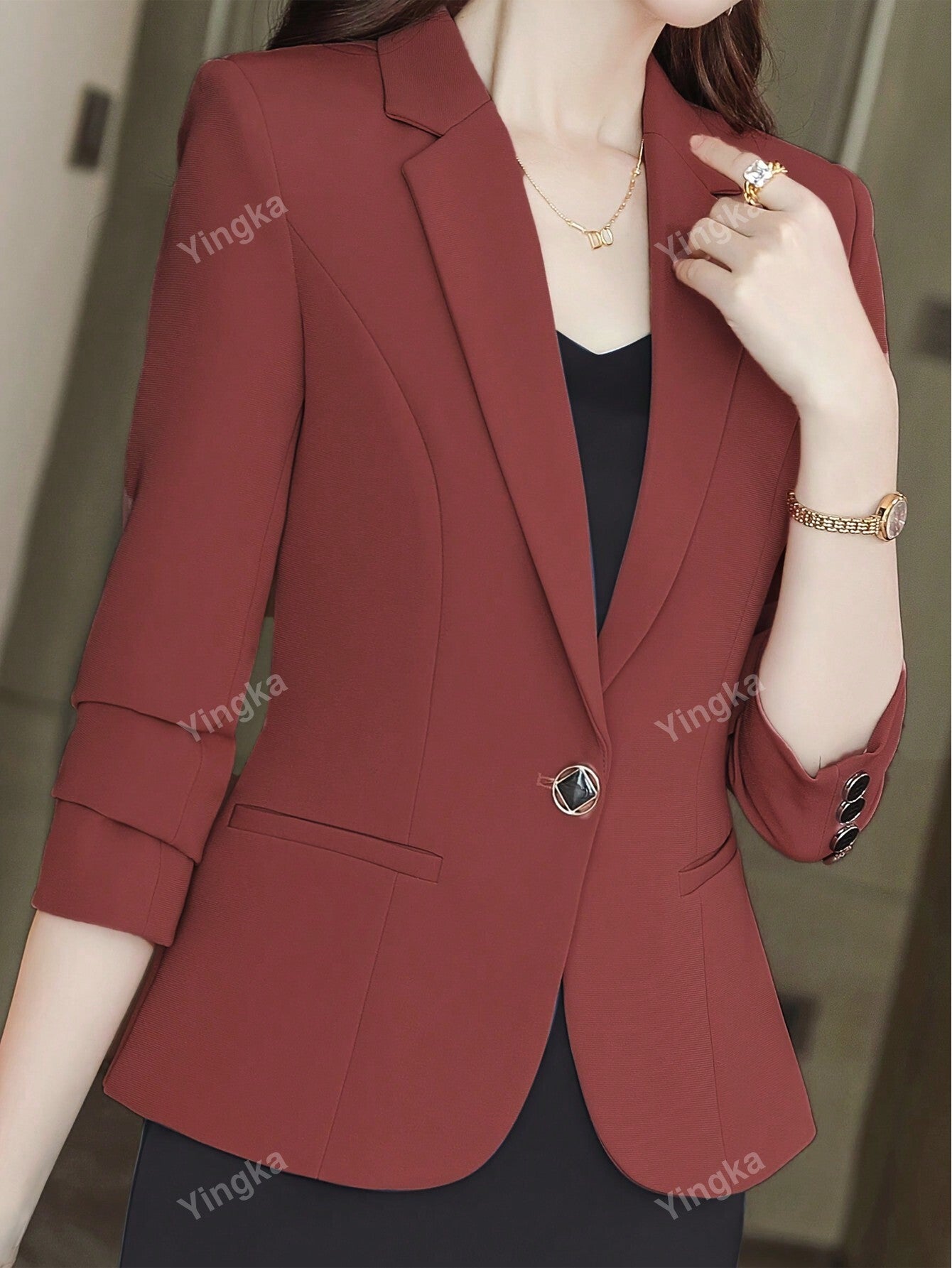 Women's Single-Breasted Solid Color Elegant Long Sleeve Blazer