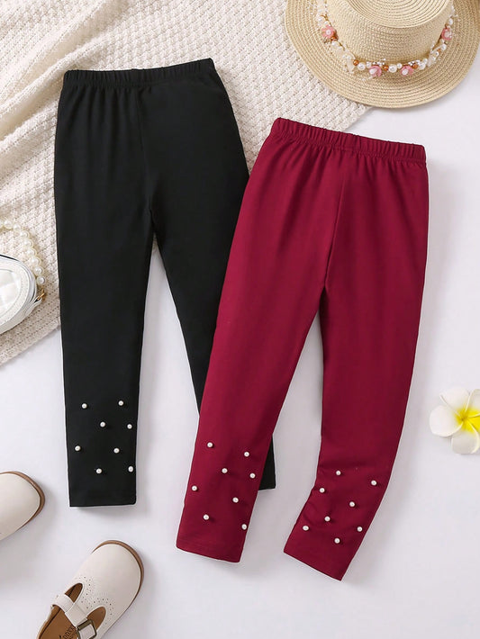 Young Girl Multiple Pieces/Set Simple & Elegant Pearl Decor Leggings