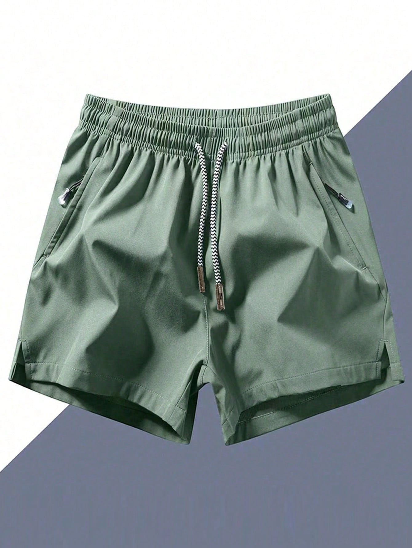 Men Drawstring Waist Zipper Pocket Shorts