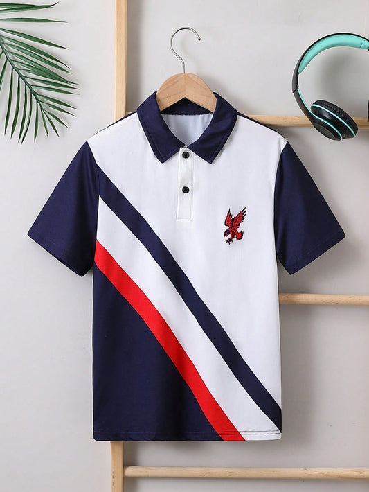 Tween Boys' Color Block Polo Shirt With Animal Print