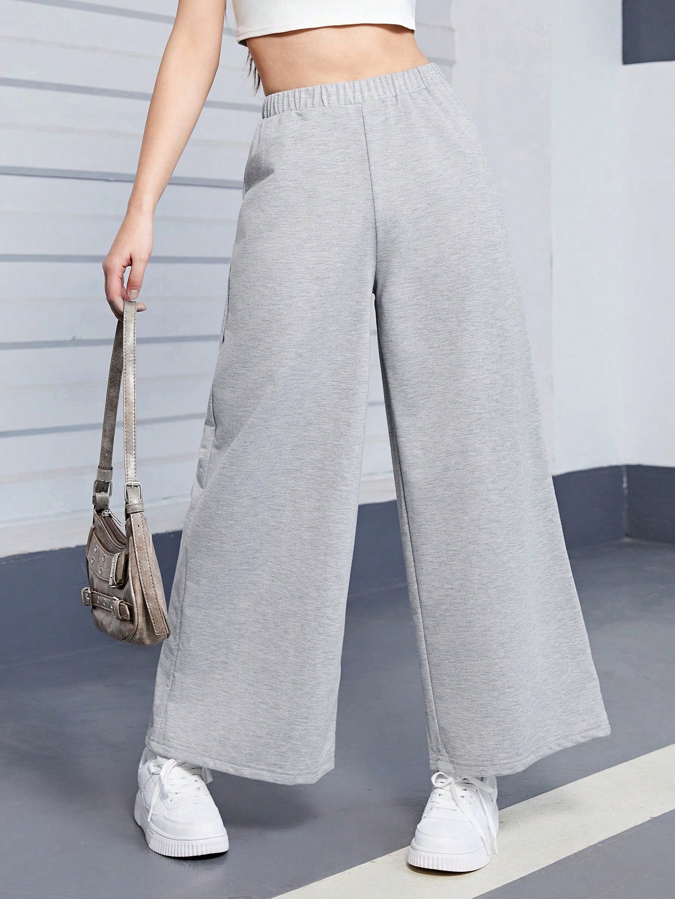 Teen Girl Solid Color Casual Wide Leg Sweatpants