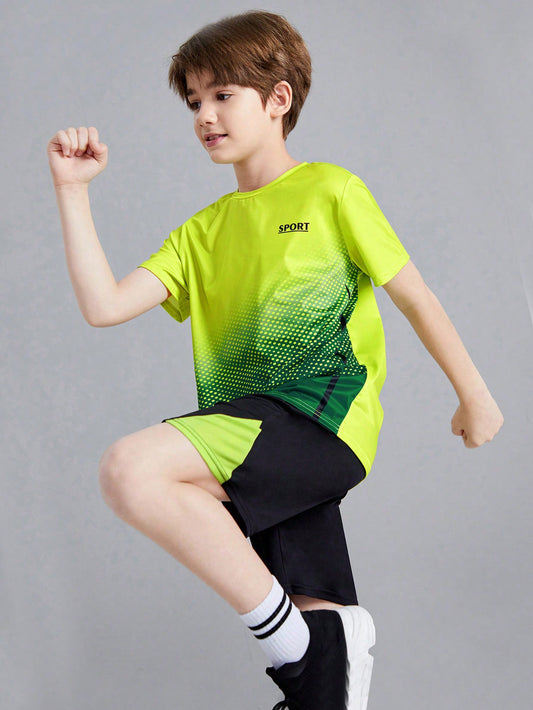 Tween Boys Fit Sports Pattern Round Neck Short-Sleeved T-Shirt Shorts Sportswear Two-Piece Set