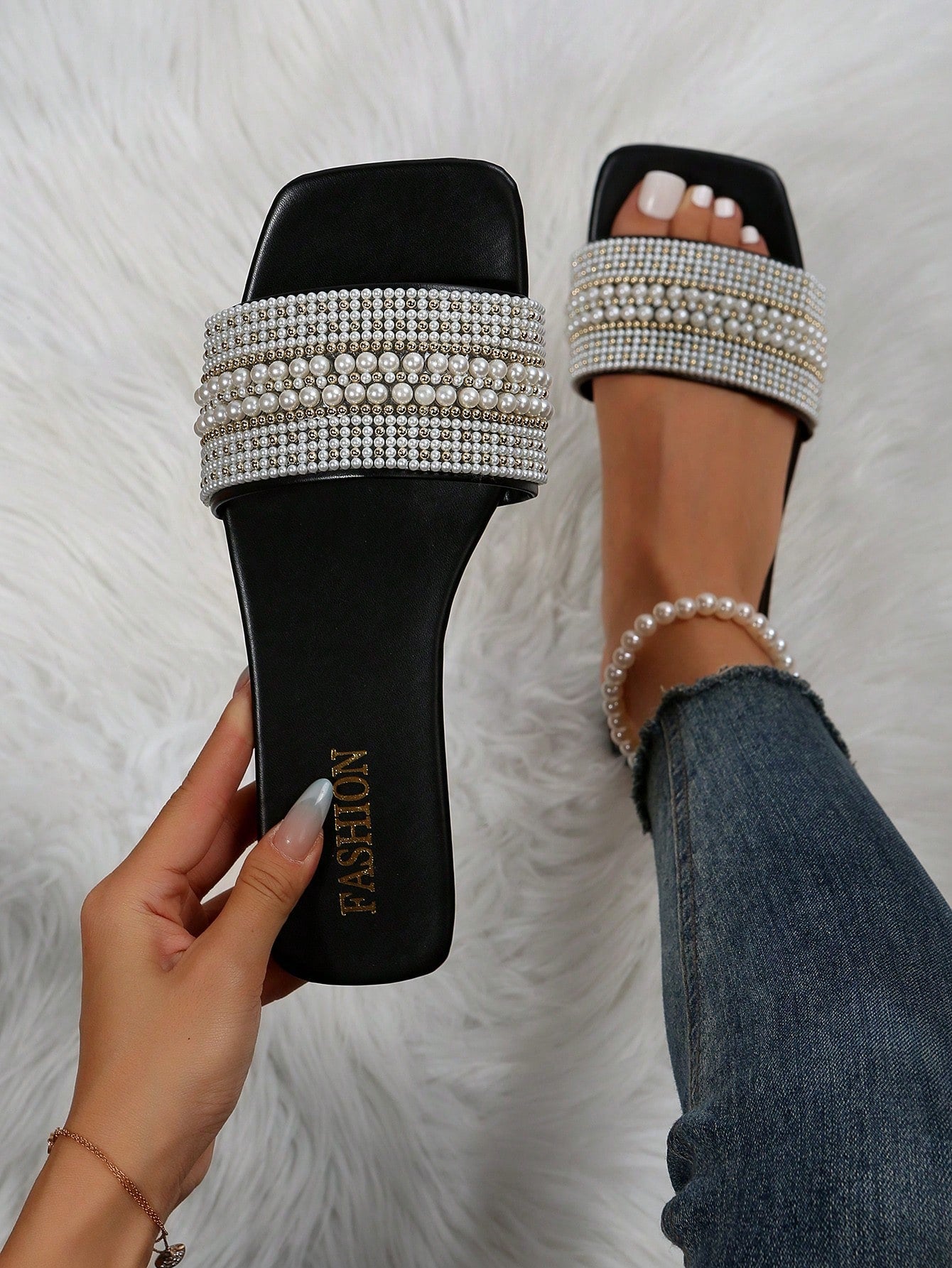 Women's Plus Size Beaded Flat Sandals With Open Toe, Lightweight & Comfortable For Beach