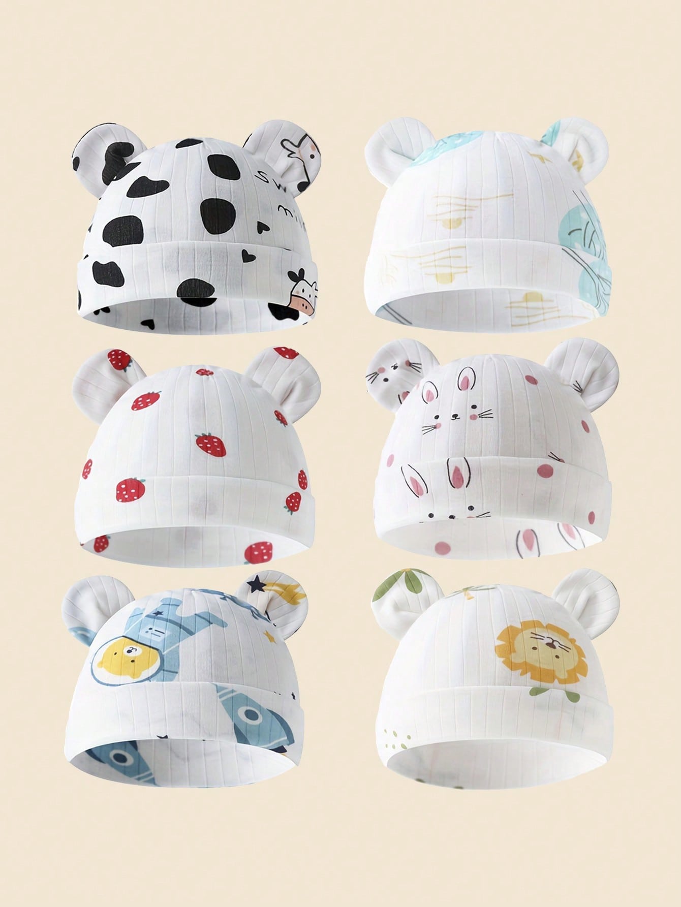 6pcs Newborn Baby Cap, Spring And Autumn, Super Cute, 0-3 Months, Hat With Knot, Infant Cap For Hospital