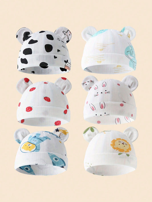 6pcs Newborn Baby Cap, Spring And Autumn, Super Cute, 0-3 Months, Hat With Knot, Infant Cap For Hospital