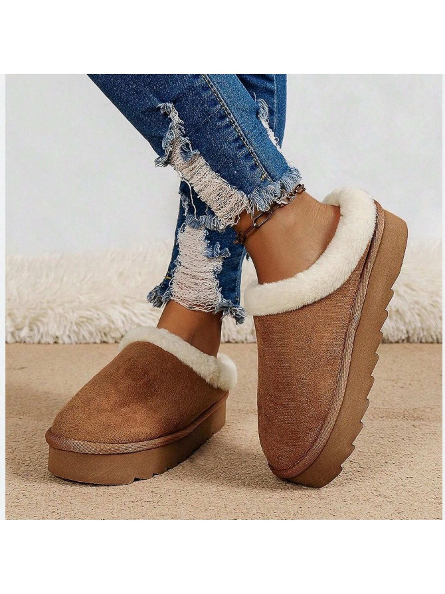 Women'S Snow Slipper Platform Mini Boot Short Ankle Heighten Fleece Lined Sneakers Classic Snow Anti-Slip Outdoor