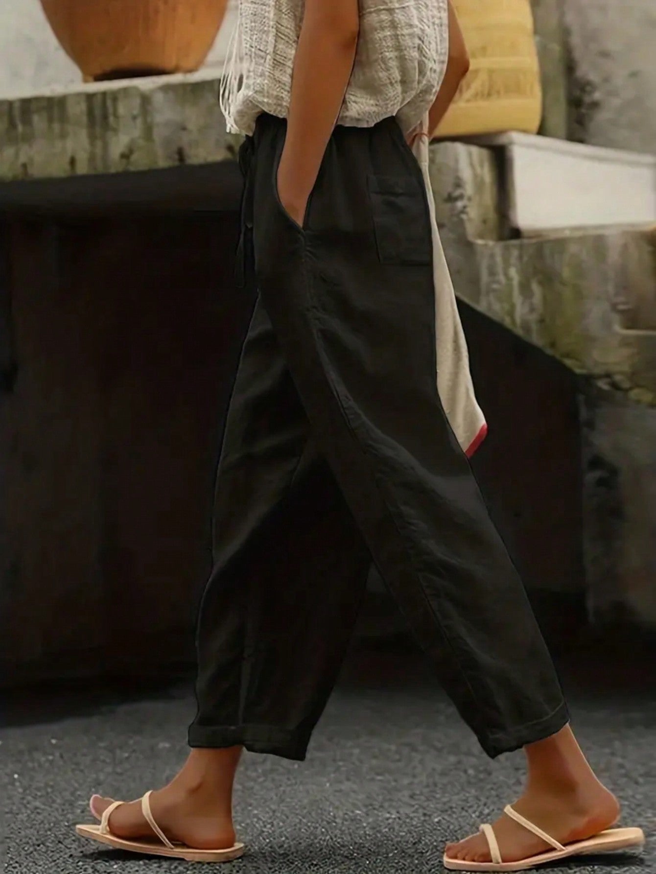 Women Vacation Casual Loose Solid Color Wide-Leg Long Pants