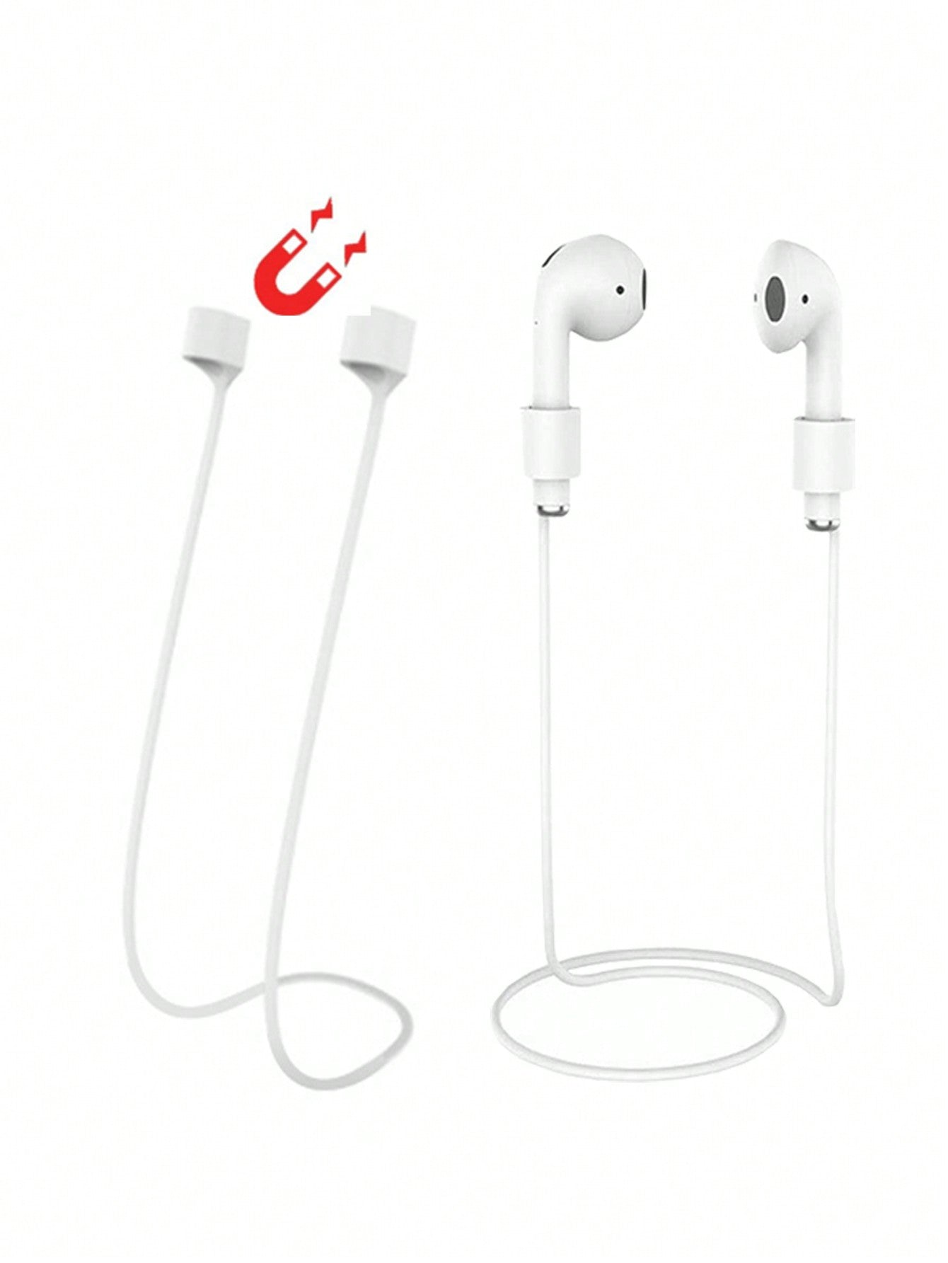 2packs Soft Silicone Anti Lost Magnetic Rope Earphones Compatible With Apple Airpods 2 1 3 Air Pods Pro Wireless Headphone Earbuds Strap WHITE