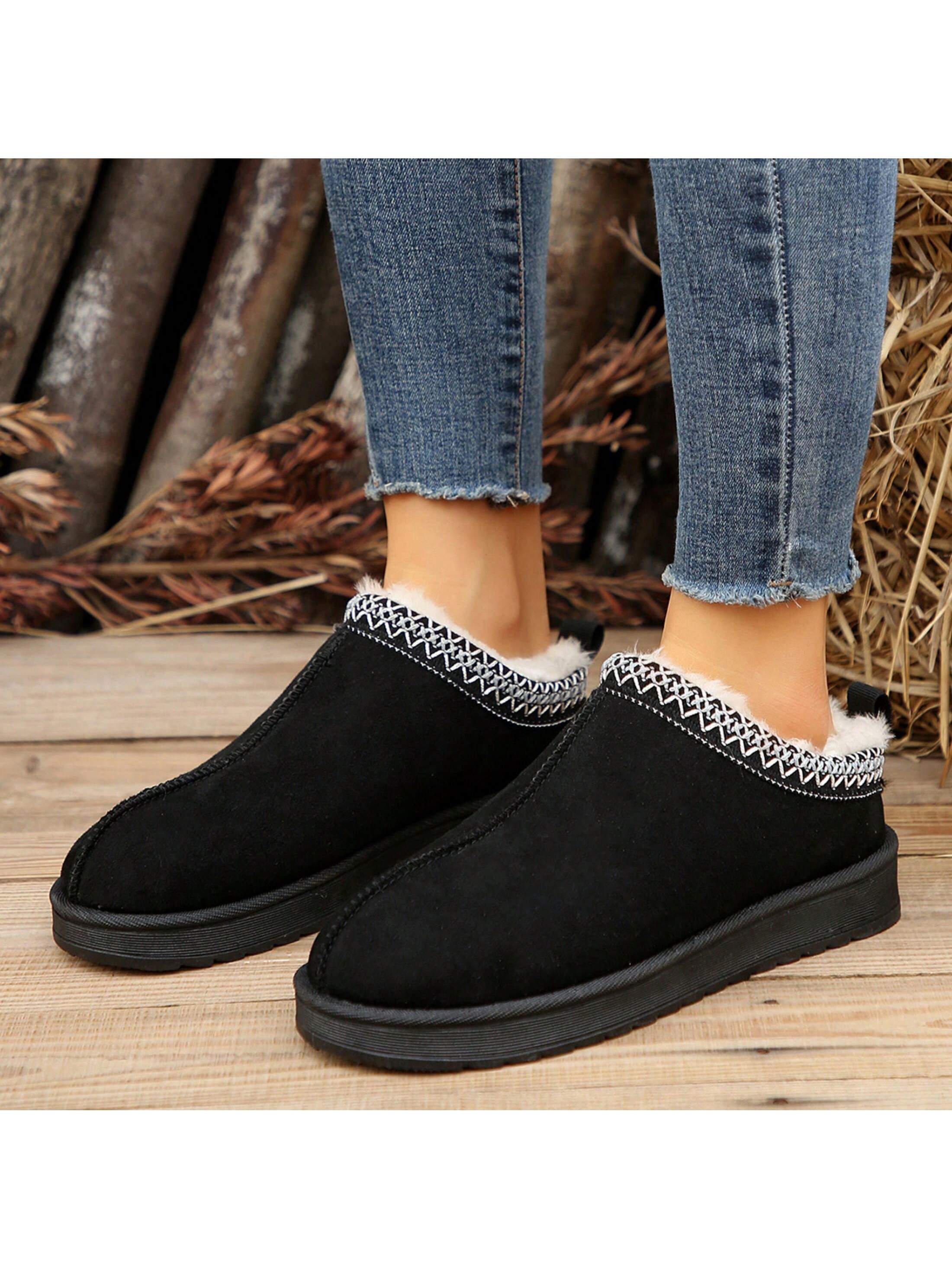 Women Winter Snow Boots Thickened Flat Cozy Boots Lined Warm Durable Home Slippers Casual Shoes