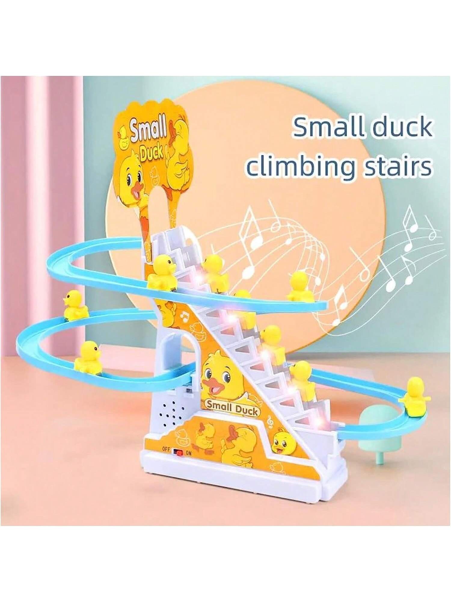 6pcs Duckling Climbing Stairs Toy Set With Light & Music, Electric Track Playground With Slide, Early Educational Toy Puzzle, Motorized Duck-Themed Children's Toy For Stair Climbing And Slide Playing