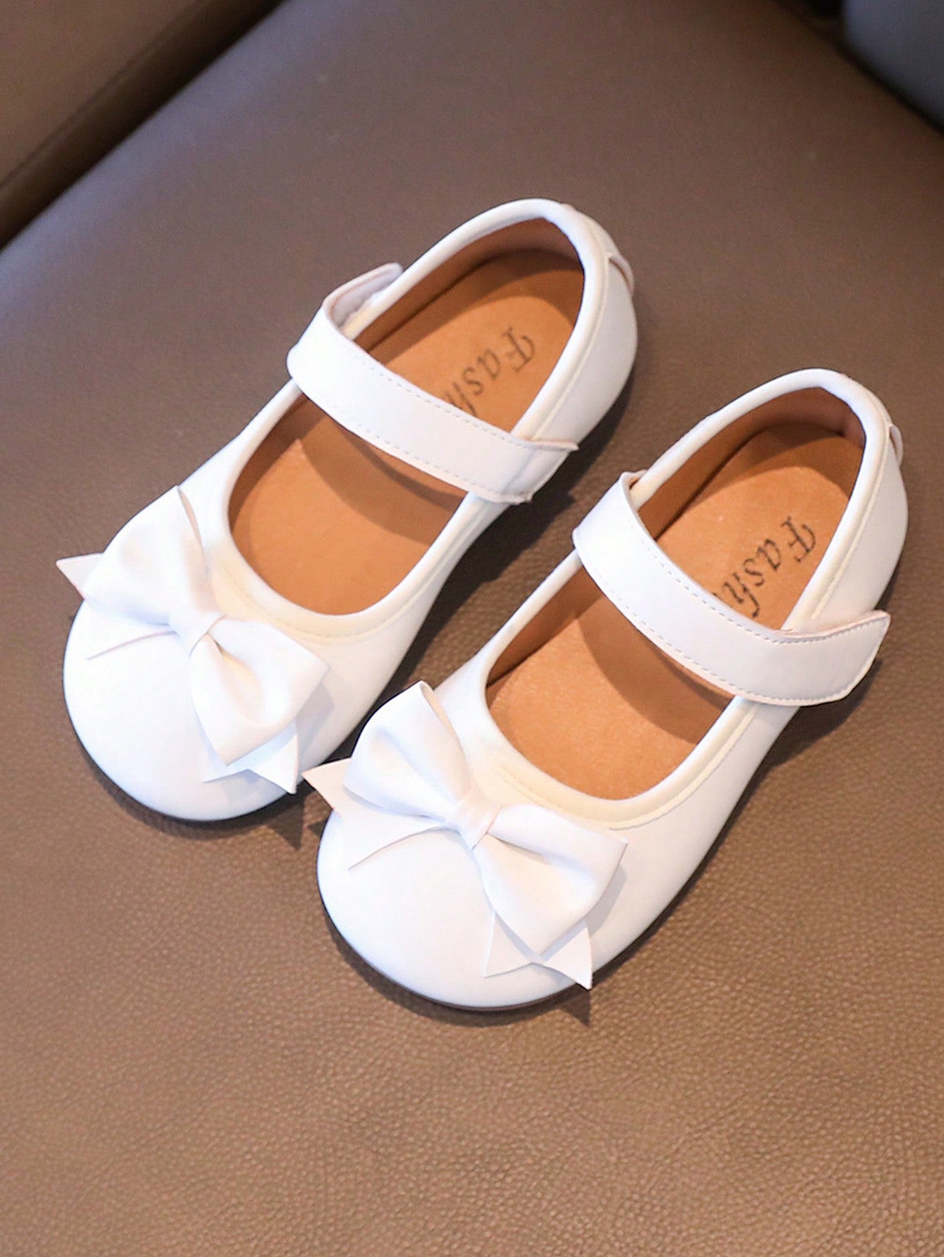 Girls" Anti-Slip Soft-Sole Princess Shoes, Flat, Size 21-36, White Color, With Bows, Little Leather Shoes