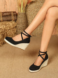 Women Minimalist Ankle Strap Espadrille Shoes, Vacation Faux Suede Court Wedges