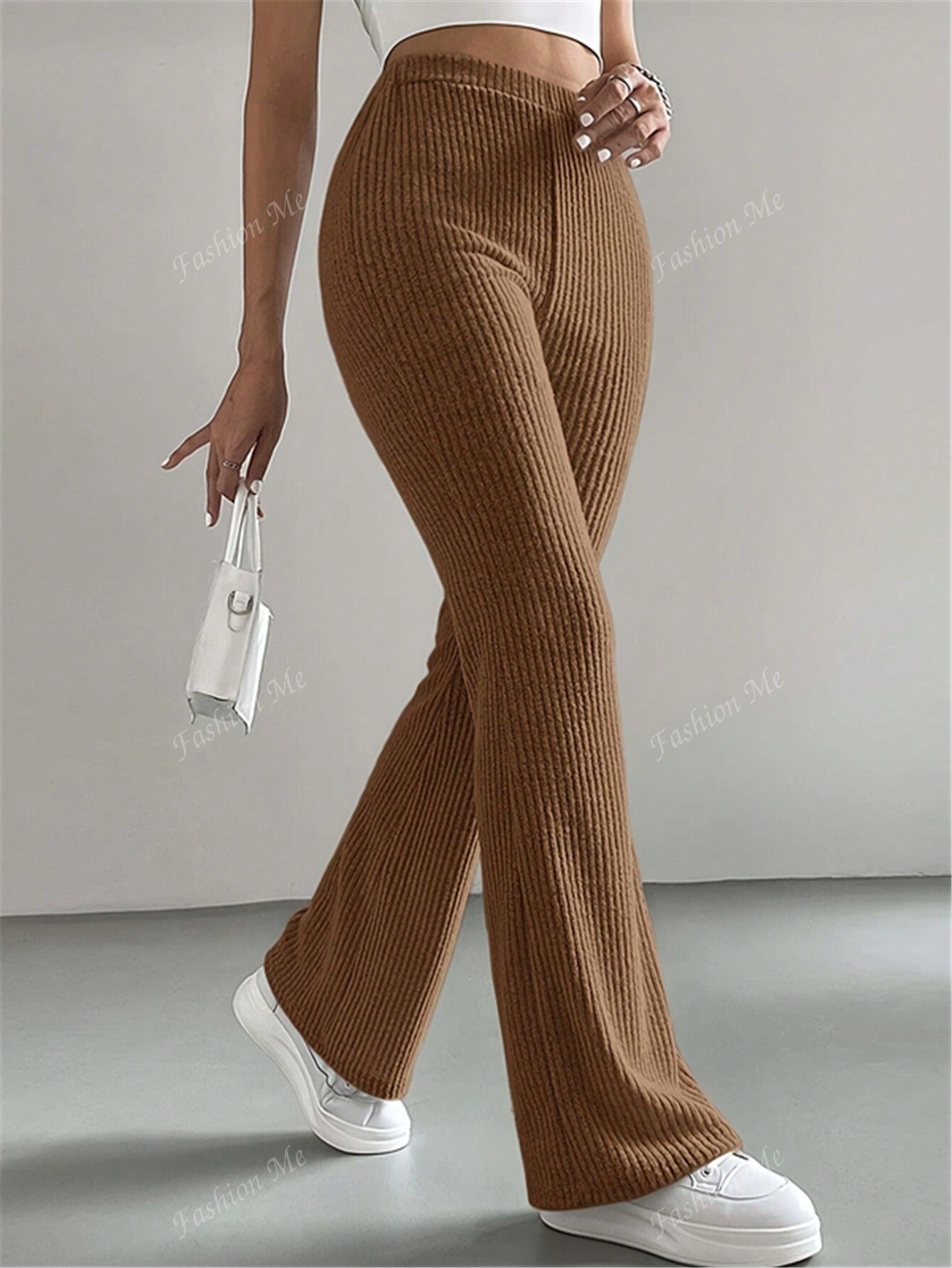 Solid Color Ribbed Knitted Casual Simple Long Pants