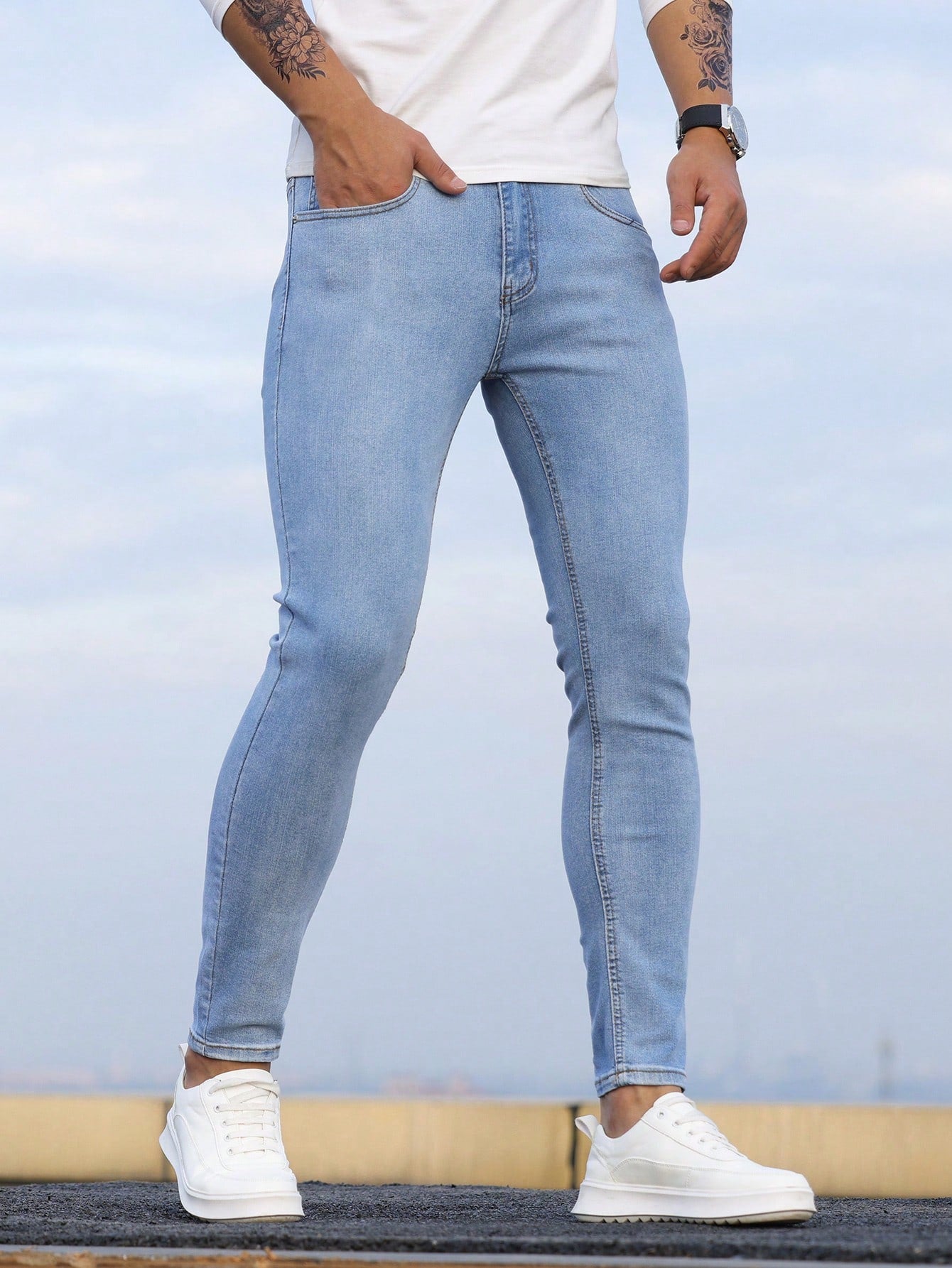 Men Cotton Solid Skinny Jeans