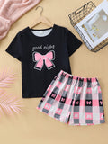 Tween Girls' Minimalist Butterfly Printed Shorts And Short Sleeve Two Piece Set For Casual Home Wear