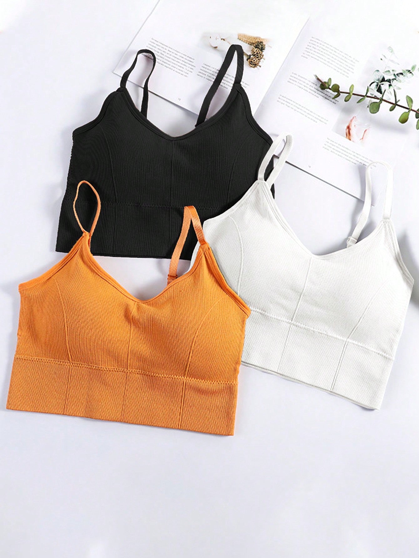 Teenage Girls' Solid Color Bra With Removable Pads, 3pcs/Set