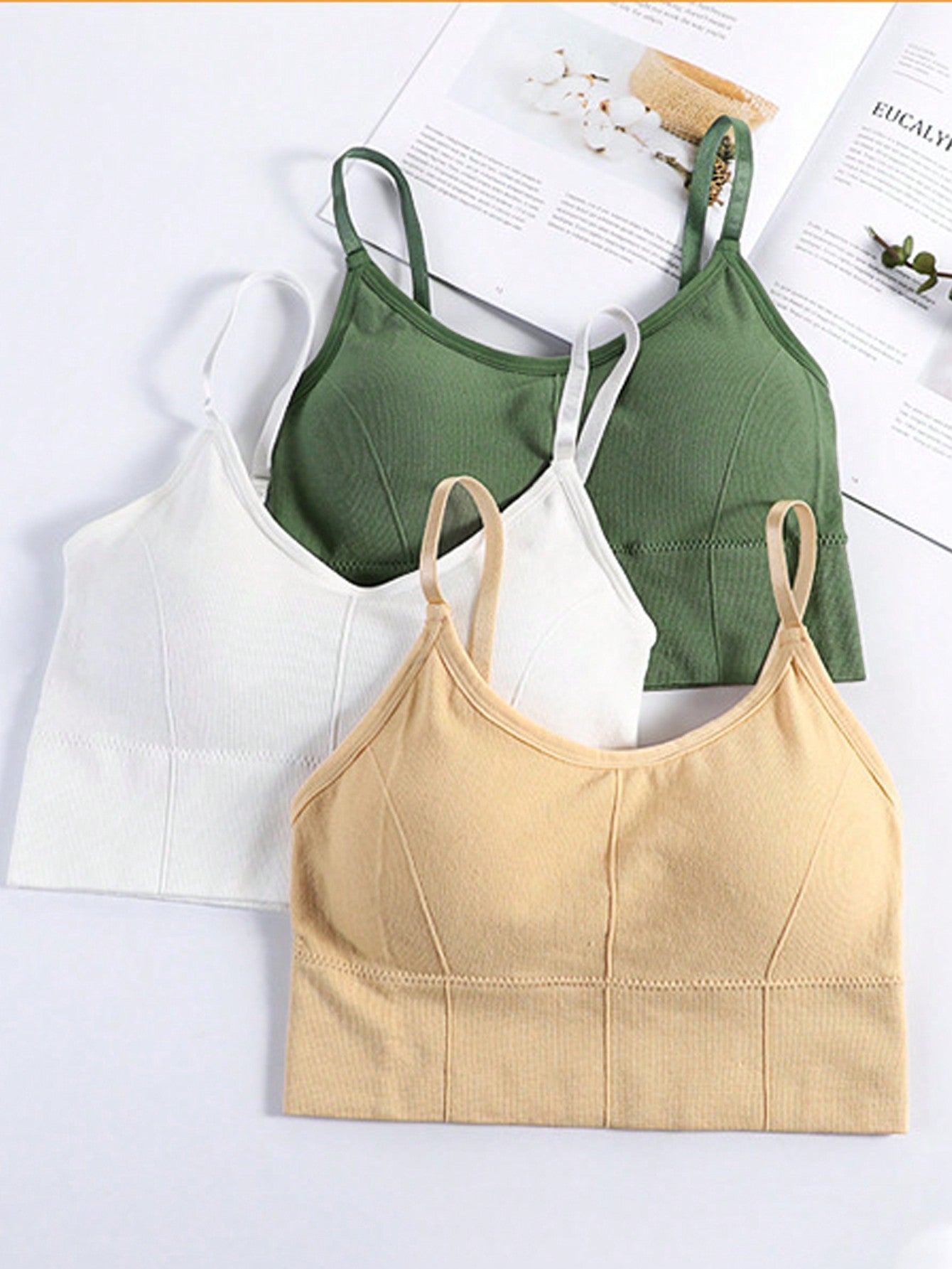 Teenage Girls' Solid Color Bra With Removable Pads, 3pcs/Set