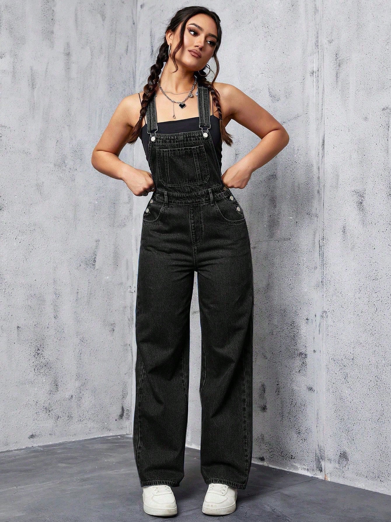 Slant Pocket Denim Overalls Without Top