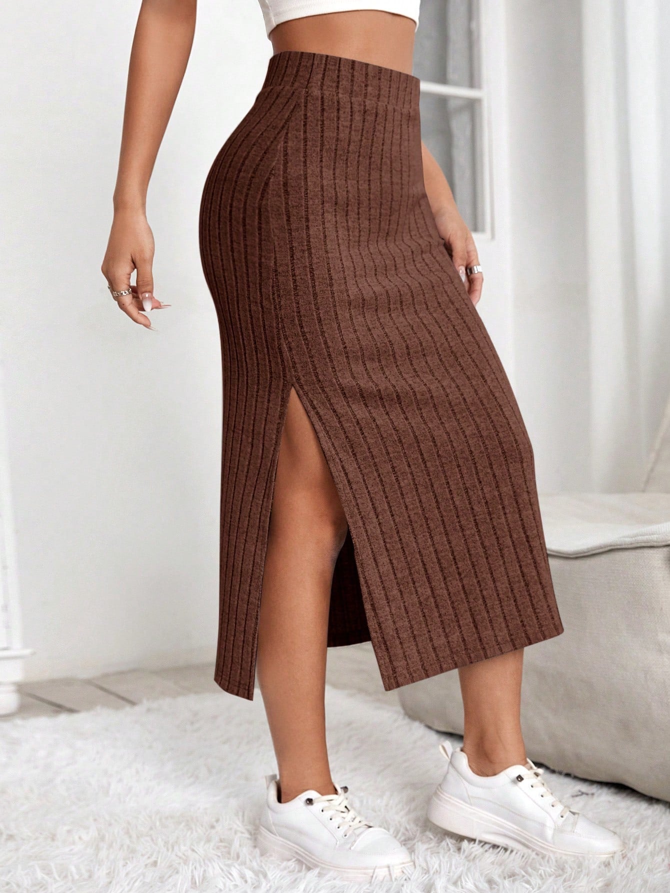 High Waist Split Thigh Skirt