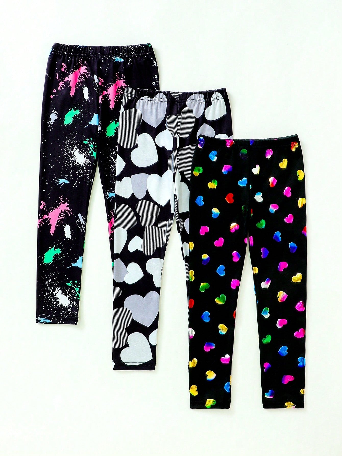 Young Girl's Heart Pattern Luminescent Three Pieces Set Leggings