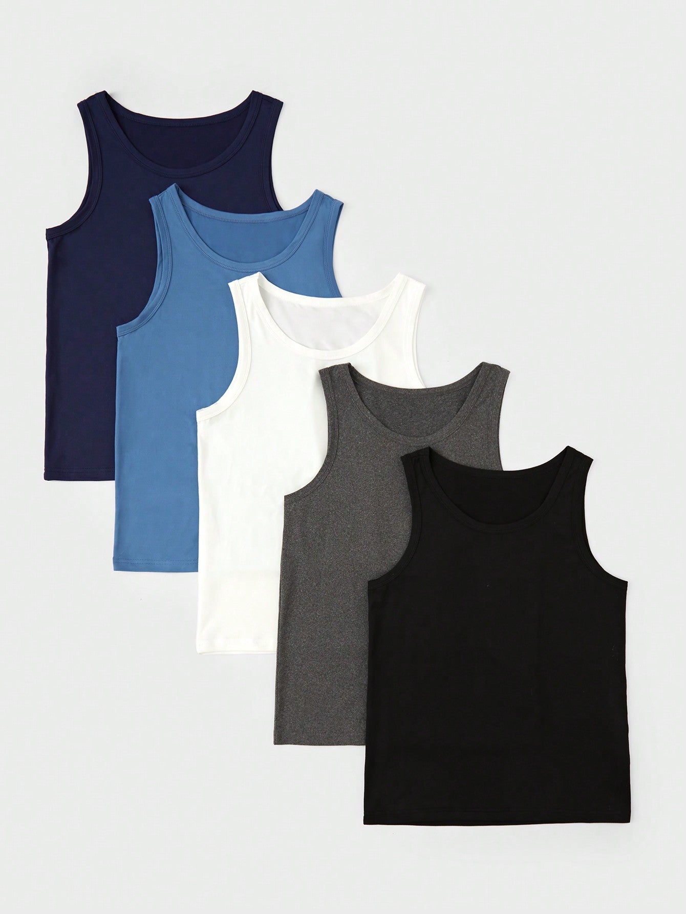 5pcs/Pack Tween Boy Comfy Casual Solid Color Sleeveless Undershirts