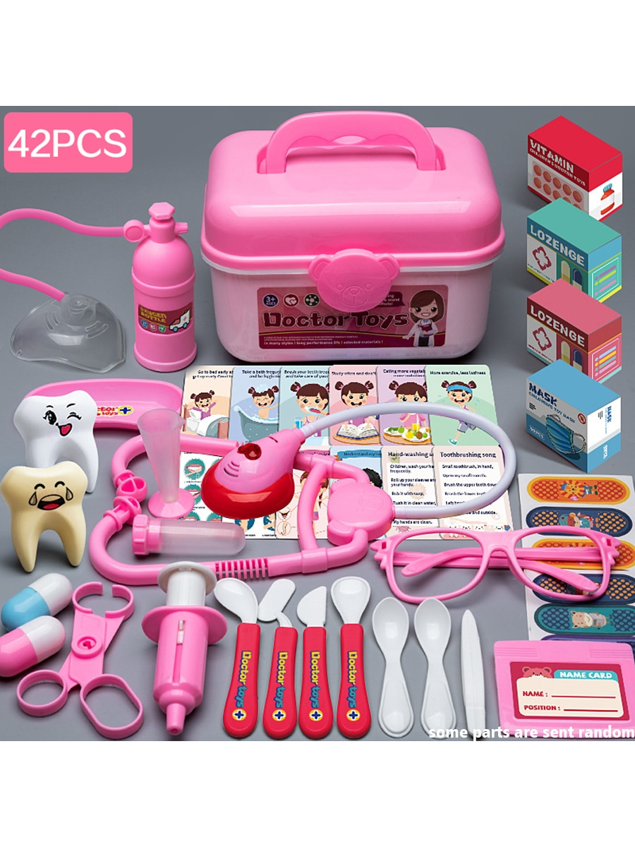 42pcs Pink Medical Playset Tool Kit For Indoor Children's Role-Playing, Includes Doctor's Tools, Medical Kit, Pretend Nurse Injection & Stethoscope Toys, Ideal For Boys And Girls, Parent-Child Interaction (Individual Accessories Color Random)