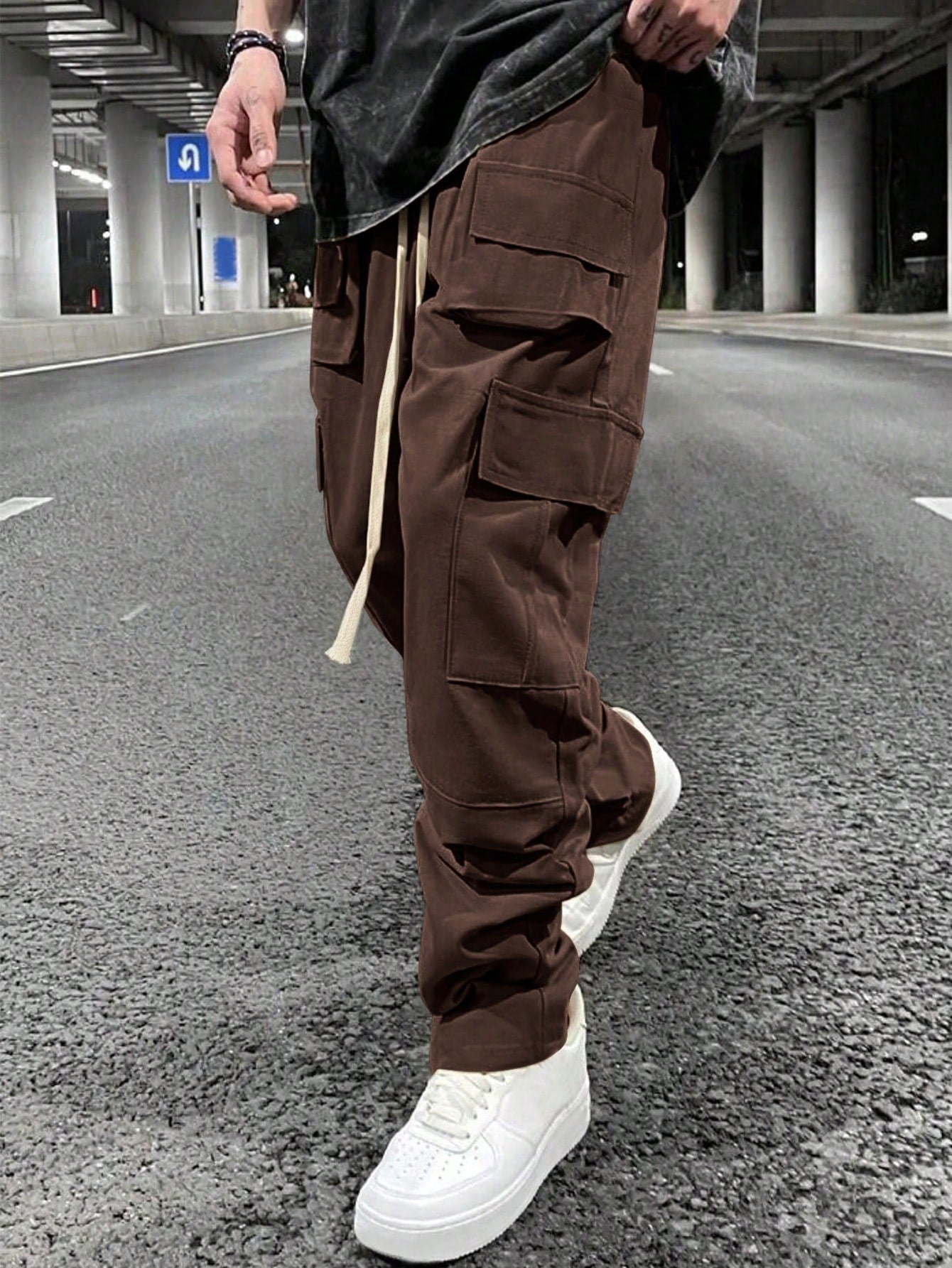 Men's Casual Solid Color Drawstring Waist Cargo Pants