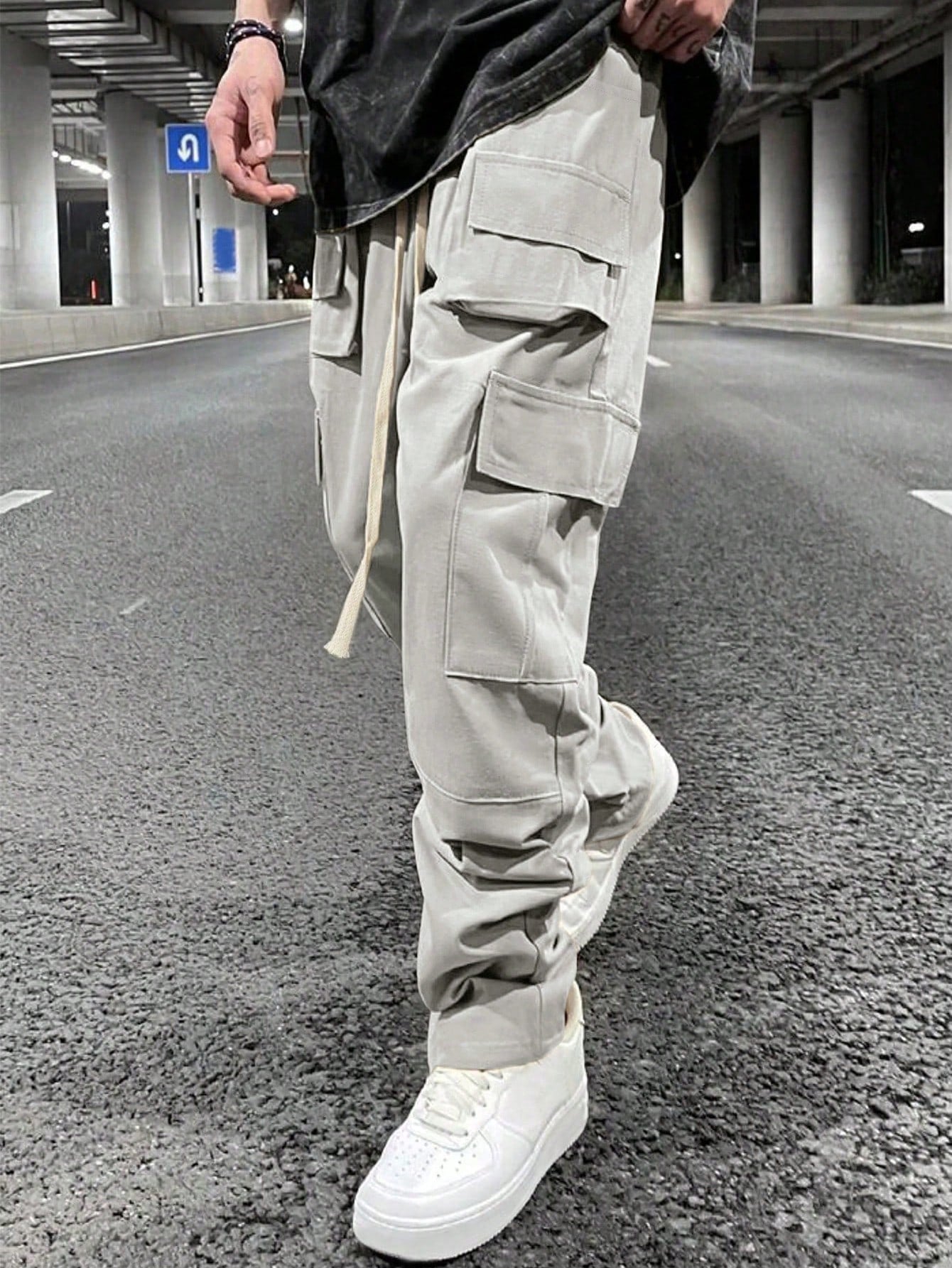 Men's Casual Solid Color Drawstring Waist Cargo Pants