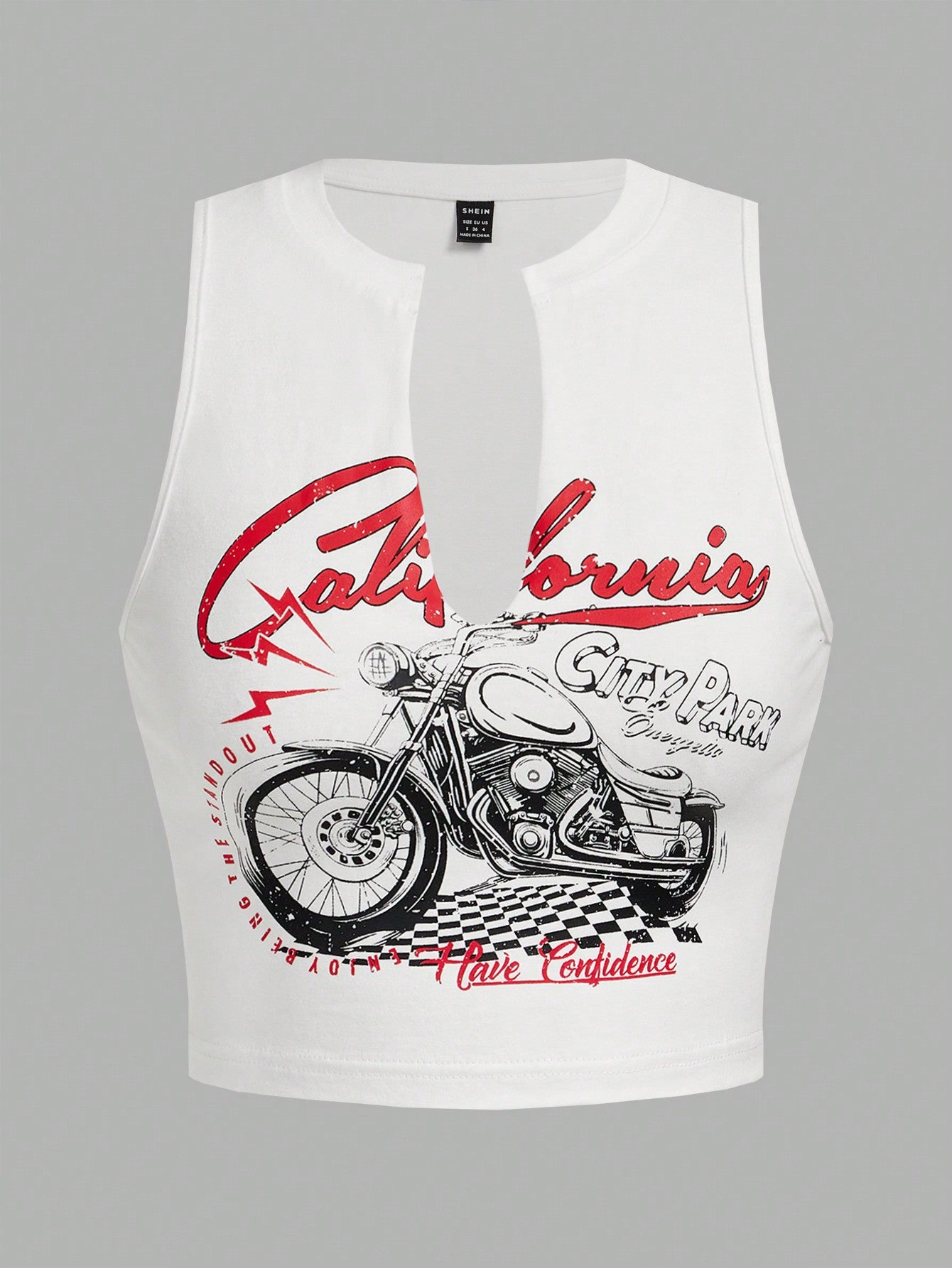 Coolane Motorcycle Style Tank Top For Summer With Letter Print And Notched Collar California CITY PARK ENJOY BEING THE STAND OUT Have Confidence