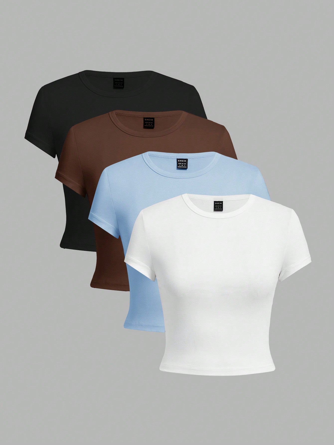 4pcs Casual Round Neck Short Sleeve Fitted Women T-Shirts, Suitable For Summer