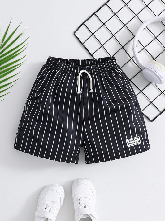 1pc Young Boys' Casual Striped Shorts, Summer