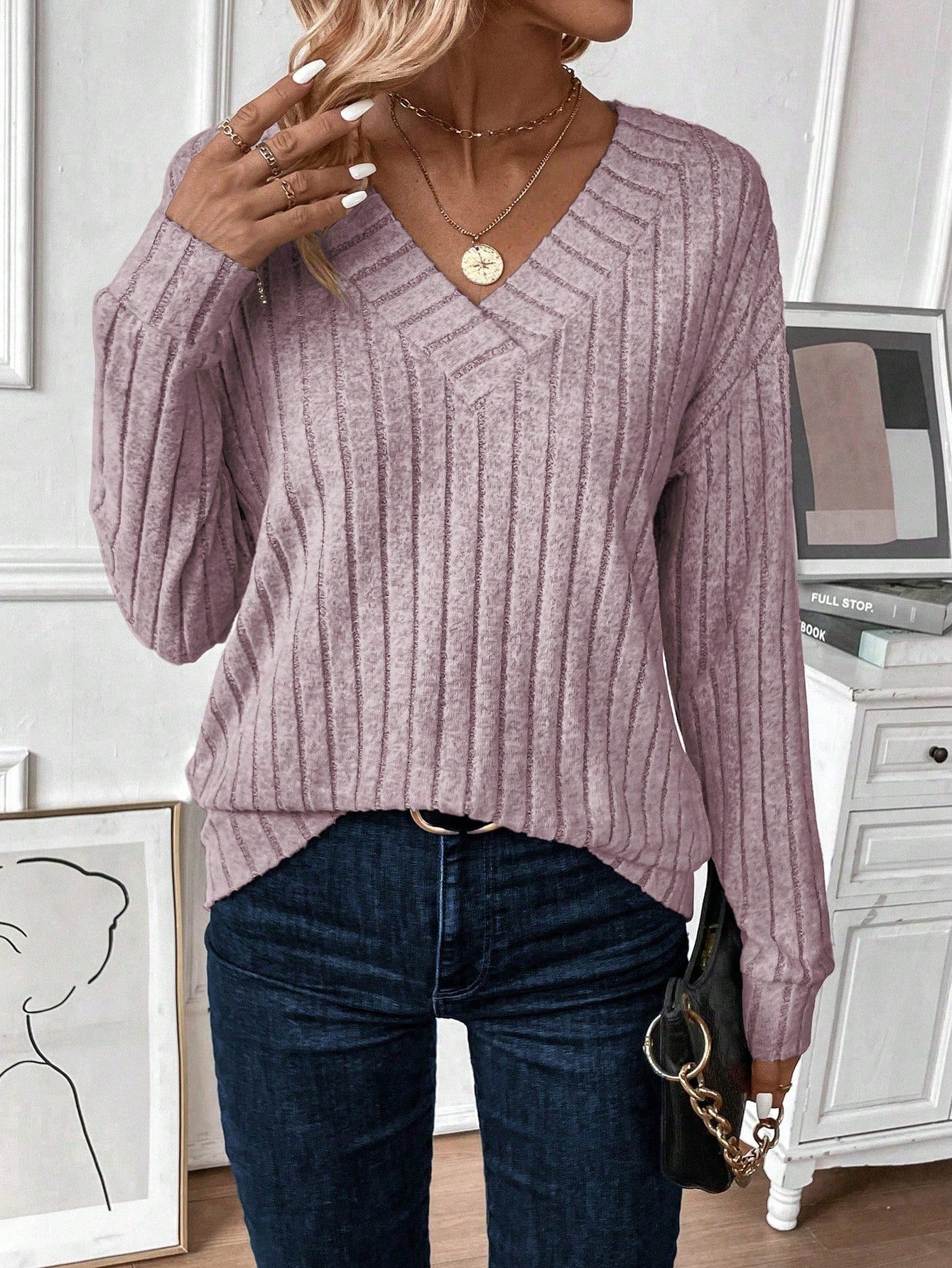 Women's Solid Color Drop Shoulder Sweatshirt