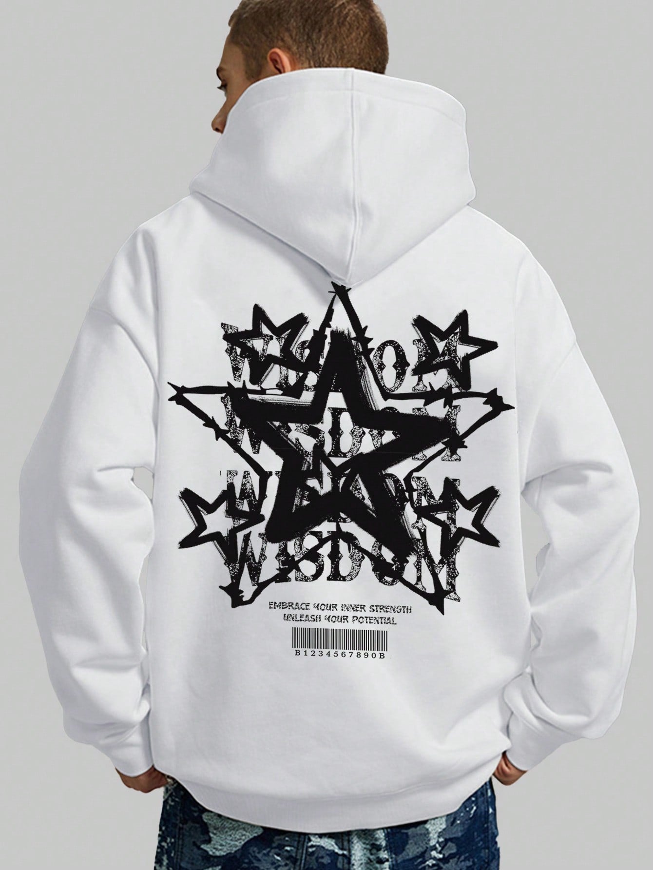 Street Life Men's Street Style Five-pointed Star Print Fleece Hoodie For Daily Wear In Spring, Autumn And Winter